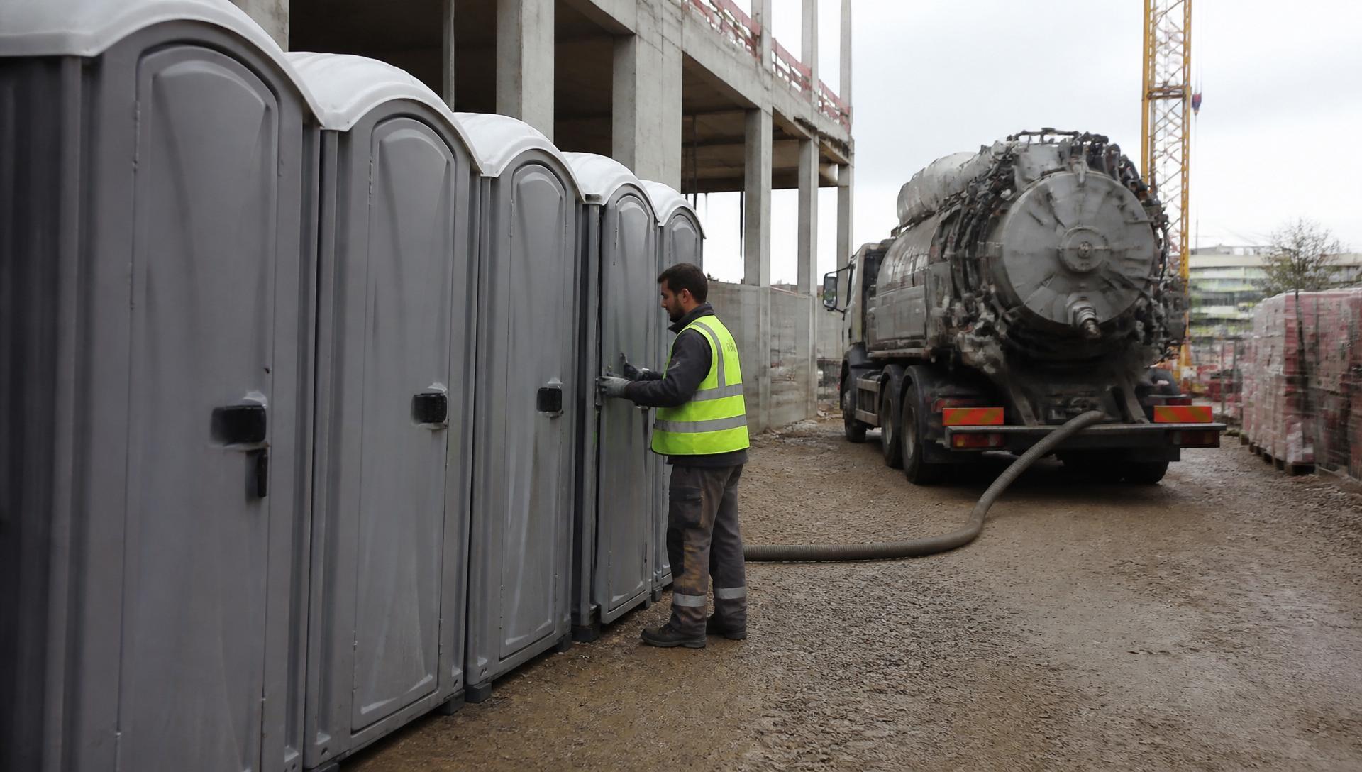 Pompage et nettoyage de cabines sanitaires de chantier sur site BTP en Île-de-France